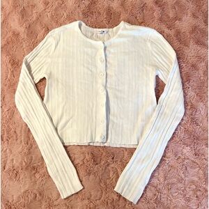 white garage long sleeve cropped button up